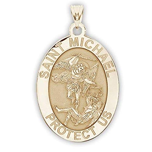 St Michael Necklace Catholic Saint Michael Pendant Oval Pendants for Women & Men Crafted in 14K Yellow or White Gold & Sterling Silver Christian Gifts for Men & Women or First Communion Gifts for Boys or Girls
