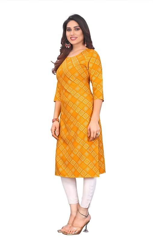 Image of Womens Crepe Kurti | Straight Fit | Knee-Length | Crew Neck | 3 /4 Sleeves | Casual & Office Wear