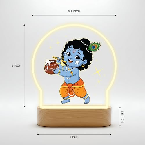 Image of Giftplease Bal Krishna LED Night Light - Warm Glow Makhan Chor Decorative Table Lamp for Pooja Room, Kids Bedroom & Office - Divine Devotional Gift for Janmashtami & Housewarming GL 07