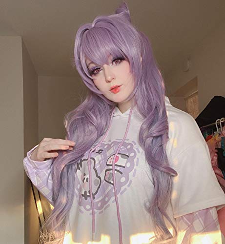 Image of LABEAUTE Anime Purple Wigs for Keqing Cosplay Hair Wig with Ponytails Horns Long Pigtails Wig for Halloween Kids Women + Free Cap