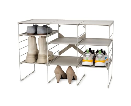 Joseph Joseph Level Adjustable Tier Shoe Rack Organiser, Durable Shelves and Steel Frame, Triple, Stores 12 pairs