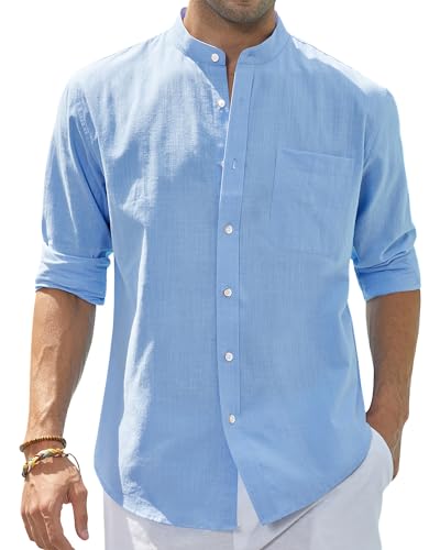 Chemise décontractée homme en lin bleu ciel idéale pour l'été