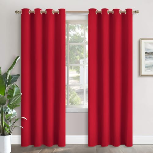 Image of YoungsTex Red Blackout Curtains 84 Inch Length 2 Panels for Bedroom - Thermal Insulated Drapes with Grommet Room Darkening Privacy for Living Room, 52 x 84 Inch