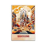 Póster vintage de recuerdo de viaje de España Barcelona con impresión sobre lienzo, pintura de pared, decoración moderna para el hogar, 40 x 60 cm
