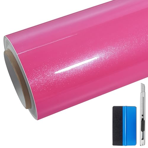 LZLRUN Pink High Gloss Diamond Sparkle Car Vinyl Wrap 1.65ft x 3.5ft