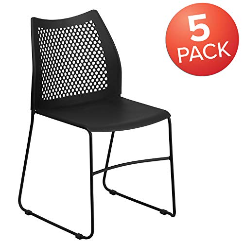 Flash Furniture 5-RUT-498A-BLACK-GG Hercules Series Contoured Lobby Chairs With Air-Vent Honeycomb Backs, Ergonomic Stacking Chairs For Offices thumb #3