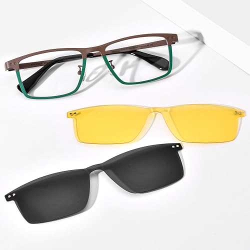 Image of FONEX Pure Titanium Glasses Frame Men Square Magnet Clip On Eyeglasses with Polarized Lens