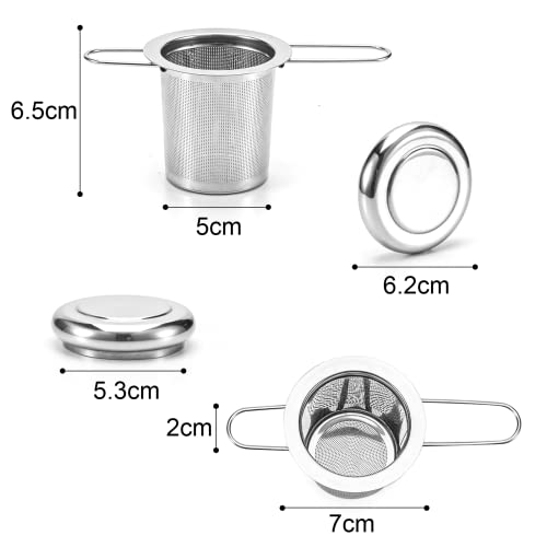 Teesieb, Tea Infuser 304 Rostfreiem Edelstahl Teefilter mit Faltbare Griffe und Deckel Teefilter für Losen Tee (A-2PCS)