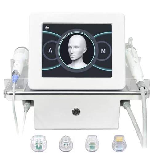LINTAIZUO Máquina de Microagujas RF para Lifting Facial y Reafirmación de La Piel, Aparato de Belleza Portátil para el Cuidado Facial y Corporal, con Dos Asas, para La Eliminación de Arrugas