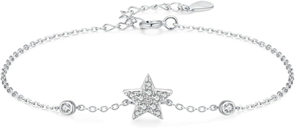 Star Bracelet for Womens, Diamond Star Bracelets for Ladies, 9K 14K 18K White Gold
