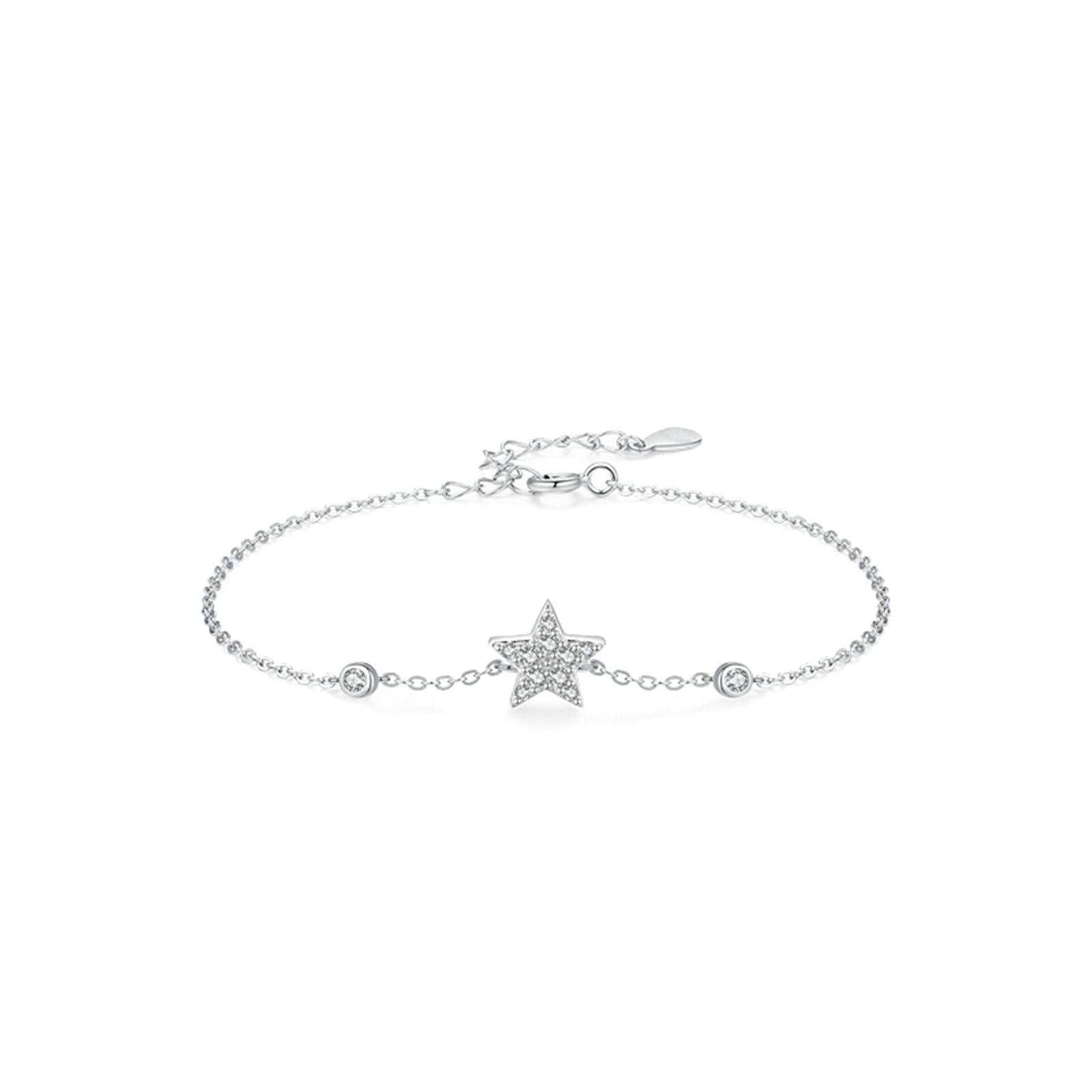 Pulsera de estrella para mujer, pulseras de estrella de diamantes para mujer, oro blanco de 9 quilates, 14 quilates y 18 quilates