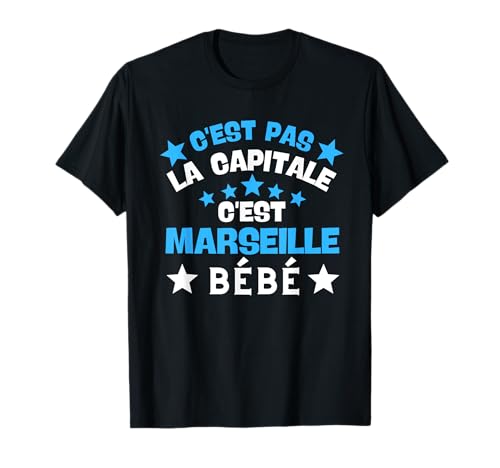 Photo de Prèsent De La Cité Phocéenne C'est Pas La Capitale Marseille Marseillaise Cadeau Drôle T-Shirt Noir Humorous T-Shirt Femme Adulte Coupe classique Manche courte Col V Imprimée lettre Coton 100% S