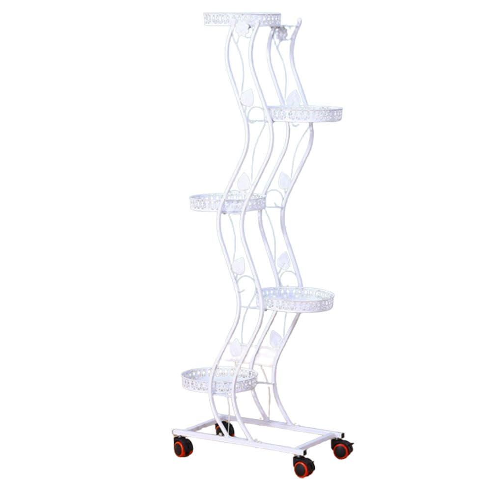 SnamicE 5 Tier Metal Plant Stand Indoor Outdoor Flower Rack Corner Tall Plant Shelf for Multiple Movable Plants Flower Pot Holder,