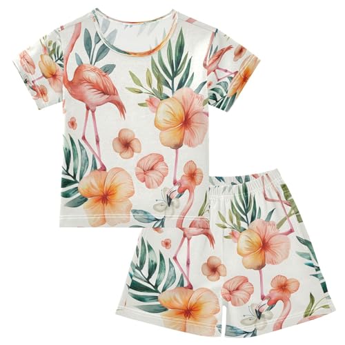 senya Short Sleeve Pajamas Sets Summer Cotton Sleepwear Colorful Watercolor Flamingos