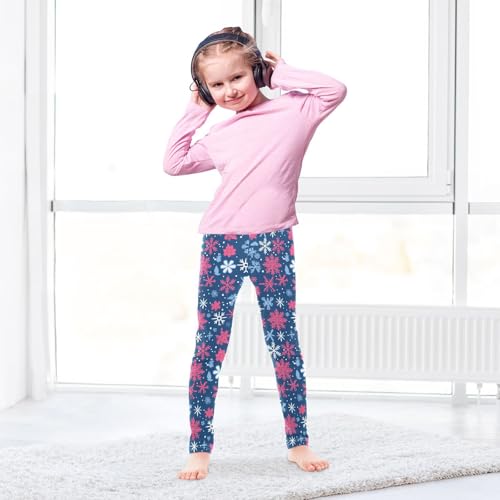 Christmas Pattern Big Small Snowflakes Kids Baby Girls Cotton Leggings Comfortable High Waisted Workout Pants Gym4
