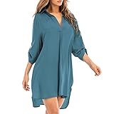 Blusen Damen Kurzarm/Langarm Bluse Damen-Badeanzug Cover Up Shirts Bikini Beachwear V-Ausschnitt Badeanzug Strandkleid Tunika