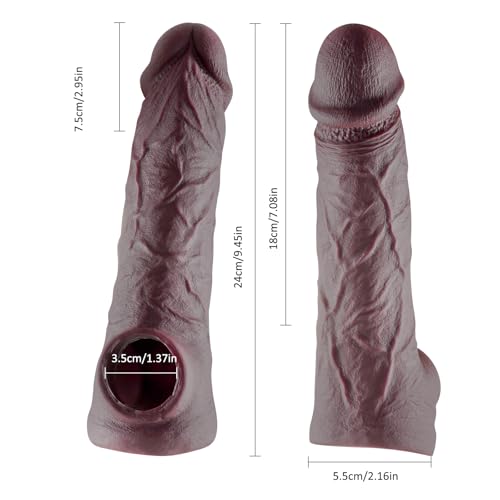 Image of ferch Vibrating Penis Sleeve, Ultra-Soft Penis Extender with 10 Vibrations for Prolonged Erection, Realistic Silicone Penis Enlarger Cock Ring Adult Toys for Men & Couple (Dark Brown)