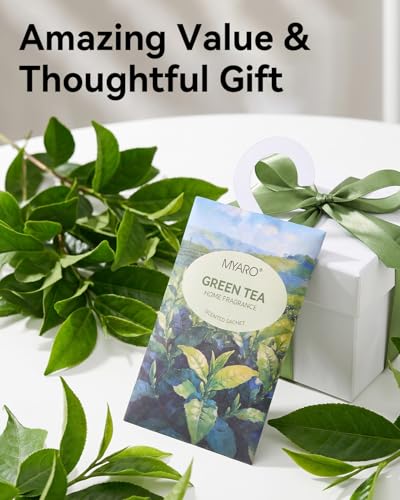 Image of MYARO 12Pcs Green Tea Sachets Hanging Car Air Freshener, Closet Deodorizer | Long-Lasting Sachet Bags, Odor Eliminator for Closet, Drawer, Bathroom, Clothes, Fabric Refresher, Home Fragrance Gift Set