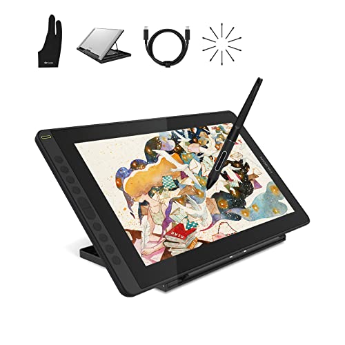 HUION Kamvas 16 Grafiktablett mit Display, 15,6 Zoll,8192 Stufen Batterieloser Stift, 10 Tasten...