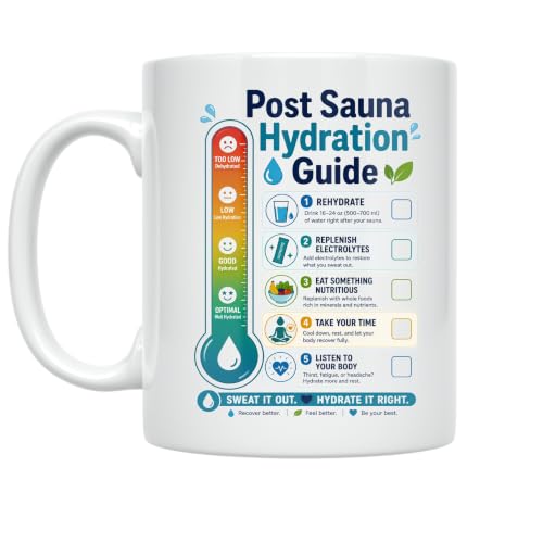 Post Sauna Hydration Mug - Thermometer Graphic Checklist - 11 oz Ceramic