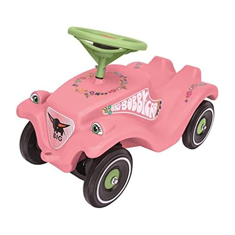 BIG-Bobby-Car Classic Flower - Kinderfahrzeug mit Blumenaufklebern für Jungen und Mädchen, belastbar bis zu 50 kg, Rutschfahrzeug für Kinder ab 1 Jahr, pastell rosa, grün Cover