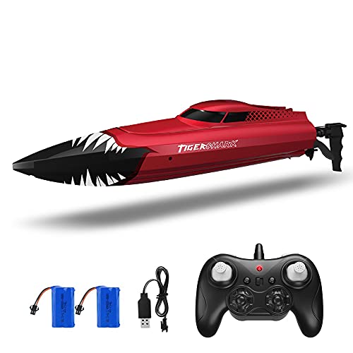 Shark RC Speedboat 25km/h high Speed Racing Model Boats, Much More Durable with Silicone Bumper and Double-Deck Configuration. Favourable Summer Gift for Adults and Teenagers. (Red)