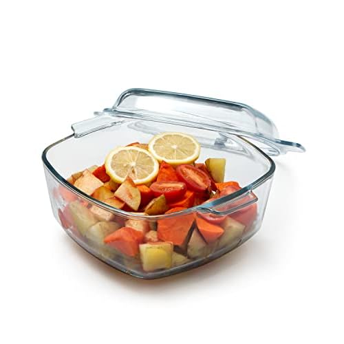 NUTRIUPS 2.5L Glass Casserole with Glass Lid Square Casserole Dish for Oven Glass Microwavable Bowl With Lid