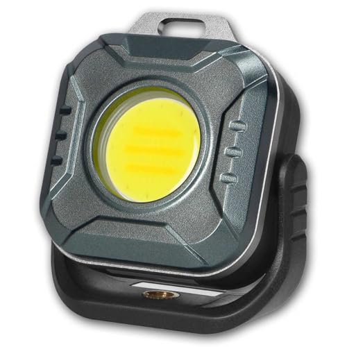 Mini lampe de travail LED, 500 lm COB – Rechargeable USB-C – 6 modes d'éclairage avec lumière rouge – Base magnétique et pas de vis pour trépied – Lampe d'atelier compacte pour voiture, garage, campin
