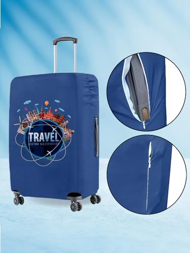 Image of Cortina Abstract Design Travel Suitcase Protective Cover | Medium | Fits 22 inch-26 inch Luggage | Eco-Friendly | Polyester-Spandex | 65cm (24 inch) | Luggage Protectors | Anti Scratch | Pack of 1 | Blue 5