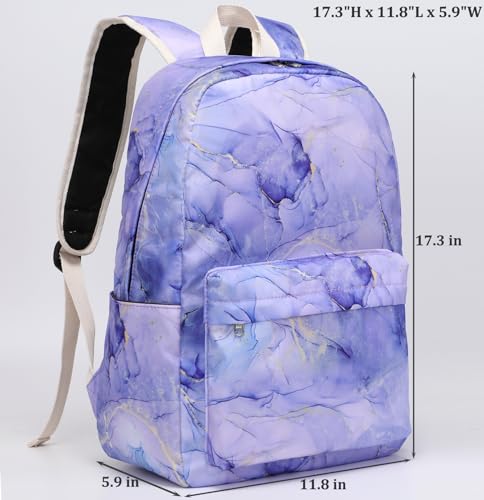 JIANYA Backpack for Girls, Elementary Kids School Backpacks Marble Bookbag for Girls Backpack with Lunch Box, Purple3