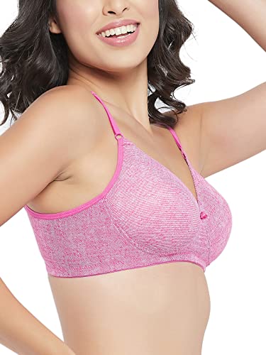 Image of Clovia Women's Level-1 Push-Up Non-Wired Demi Cup Denim Look T-Shirt Bra in Pink