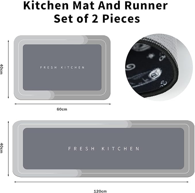 Image of Zorzel Anti Fatigue Kitchen Rug Set, 2 Pcs Non Slip Kitchen Mats for Floor Cushioned Kitchen Rug & Mat, Waterproof Comfort Standing Mat, Runner for Kitchen, Home Office, Sink, Laundry (White Flower)