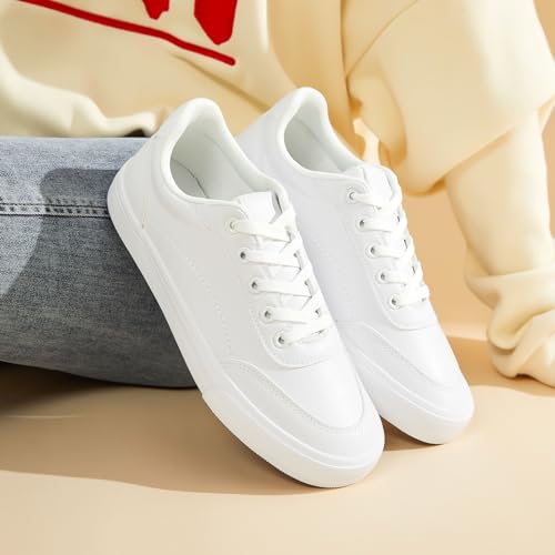 HYPOCRUTE White Leather Sneakers for Women Tennis Shoes Womens Fashion Sneakers Low Top Casual Shoes for Walking4