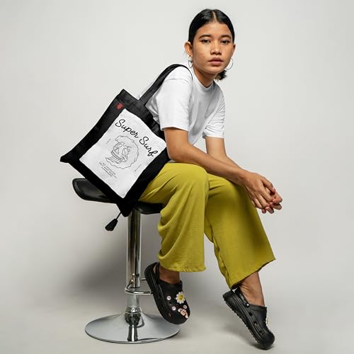 Image of ZORI Black Tote Bag With Pocket Printed Designed Canvas Tote Bags For Women large capacity,Tote bag For Shopping, College, Travel, More Canvas Handbag For Unisex Bag
