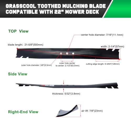 Image of Grasscool 22 inch Deck Toro Recycler Lawn Mower Mulching Blades Replacement | Fit OEM 131-4547-03 59534p 108-9764-03 Parts,Toro 22 inch Self Propelled Push Mower 21465 21445,Bagger Sharp Cuts Mows Grass