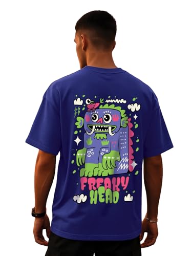 Image of Veirdo Pure Cotton Oversized Baggy Fit Drop Shoulder Stylish and Graphic Printed Round Neck Half Sleeves T-Shirt for Men (Available Color Options: Black, Green, Royal Blue, Lilac & Sky Blue)