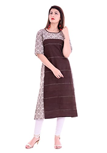 Image of Yash Gallery Women's Cotton Regular Fit A-Line Printed Kurta
