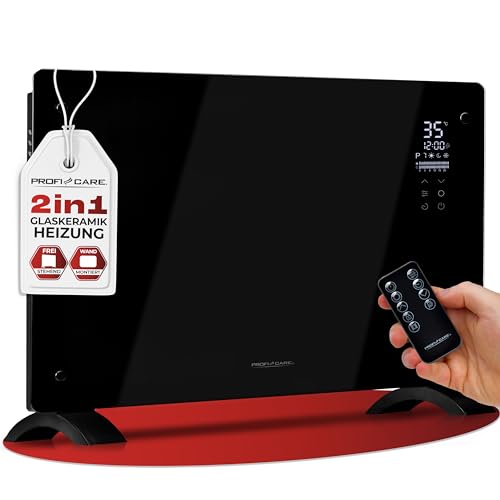 ProfiCare® Elektroheizung mit Glasfront & X-Shape Heizelement | mobiler Heizkörper auch für Wandmontage geeignet | Konvektor Heizung mit 2 Heizstufen | lautloses Heizen - 0dB | PC-GKH 3119 schwarz – Bild 9