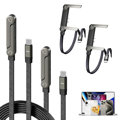 2-in-1 Sideways Phone Charger with Invisible Holder | 240W Fast Charging Cable with Built-in Stand for Smartphones & Tablets