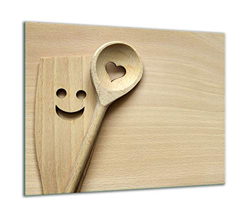 TMK - Placa protectora de vitrocerámica 60 x 52 cm 1 pieza cocina eléctrica universal para inducción protección contra salpicaduras tabla de cortar de vidrio templado como decoración, madera