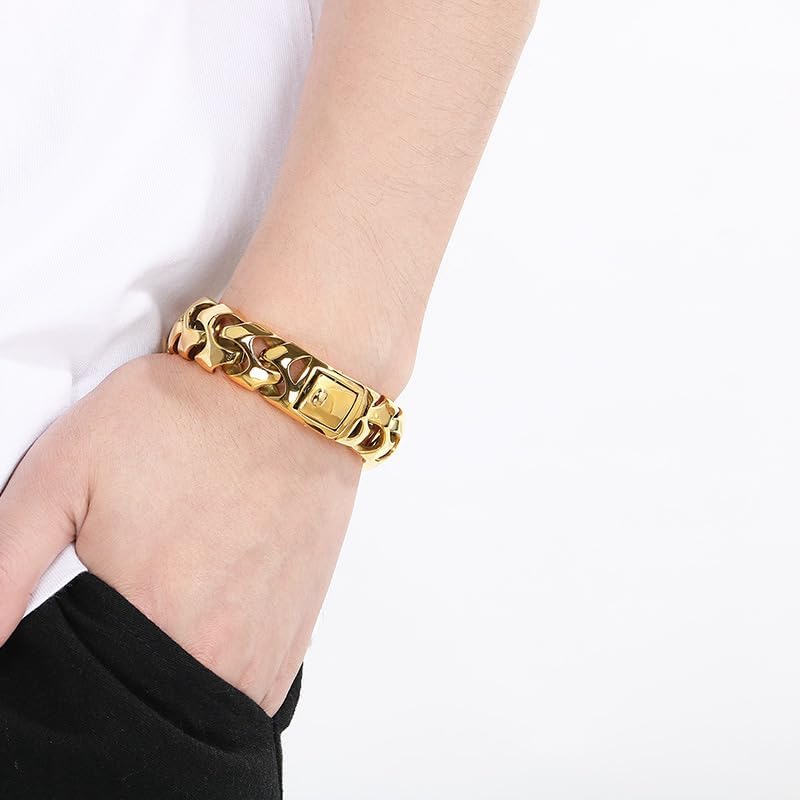 Wrist Armor Style Chain Men Bracelet Stainless Steel Punk Jewelry Silver Black Gold Cool Gifts for Mens 8.26in/8.66in/9.05in/9.44in - Image 3