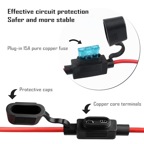 Image of 12V Cigarette Lighter Socket Replacement with 5Ft Extension Cord & Battery Alligator Clips,Universal Car Cigarette Lighter Outlet Female Cigarette Lighter Socket with 15A Fuse (5Ft)