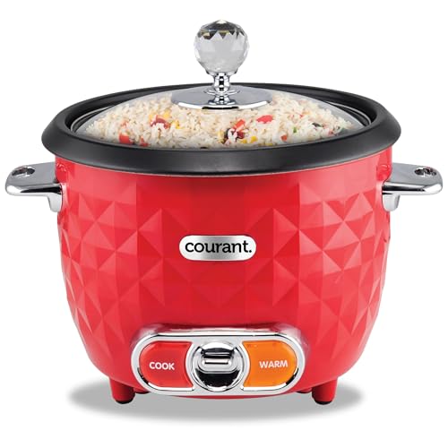 Courant Rice Cooker 10-Cup (Cooked) Steaming basket One-Touch Operation, Automatic Keep Warm Function, red