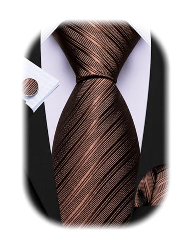 Image of Barry.Wang Tie Sets for Men Silk Stripe Necktie Woven Checkered Handkerchief Cufflinks Formal Business Wedding