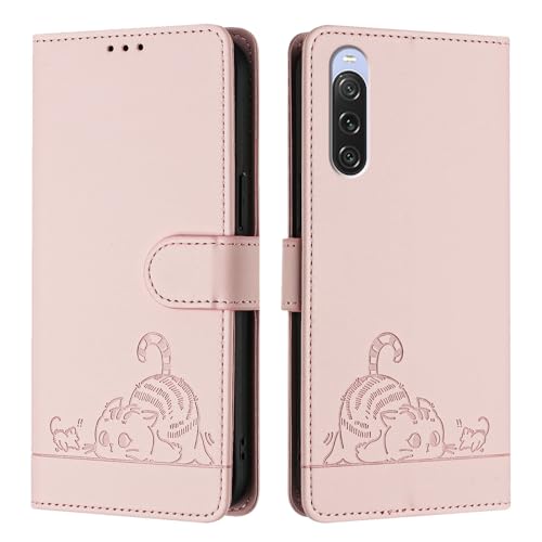 MOJIA Coque pour Sony Xperia 10 V, Étui Housse Portefeuille en Cuir PU de Qualité Supérieure, Flip Case avec Fonction Antivol RFID. Rose