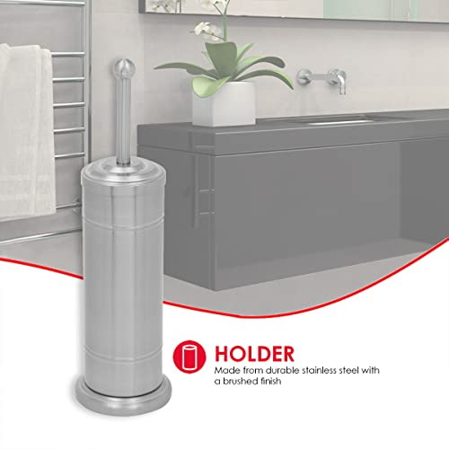 Image of Home Basics Hideaway Toilet Brush with Heavy Weight Stainless Steel Handle | Thick, Dense Bristle Brush | Long Metal Handle | Heavy Weight Stainless Steel