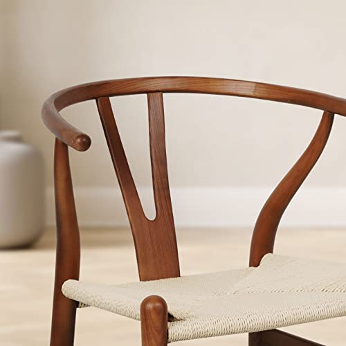 Theokleia Wishbone Chair, Mid-Century Modern Solid Wood Dining Room Chairs, Y Shaped Armchairs With Hemp Seat For Kitchen/Living Room/Bedroom/Balcony(Walnut) #TOP4