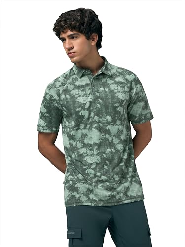 Image of TECHNOSPORT Mens Slim Fit All Over Print Half Sleeve Polo T-Shirt with UPF50+, Quick Dry for Regular Use