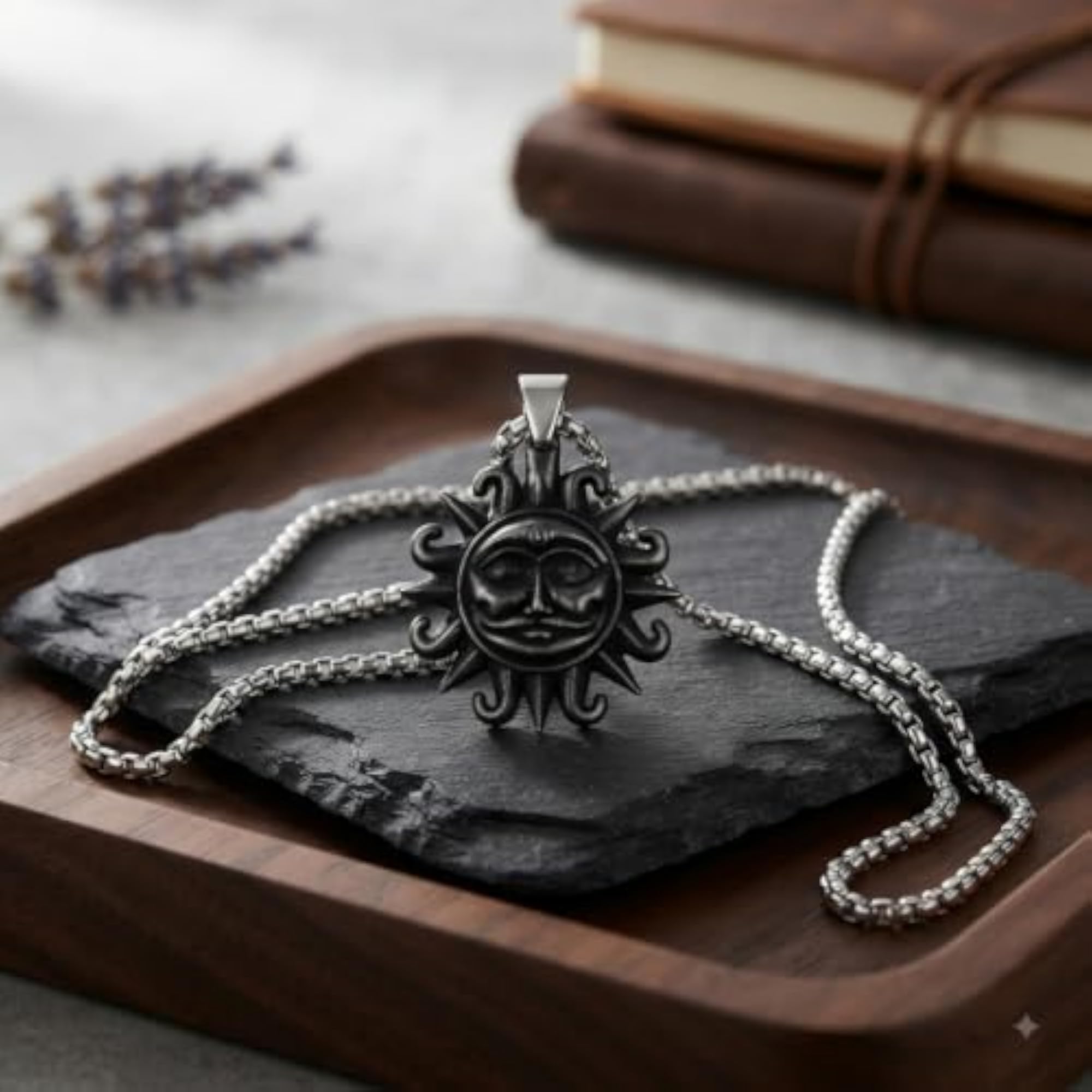 Lord Bhagwan Surya Dev Sun God Grey Metal Pendant with Box Chain