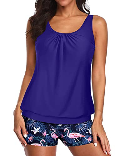 Image of Aqua Eve Two Piece Women's Tankini Swimsuits Blouson Swim Tank Top with Shorts Modest Bathing Suits